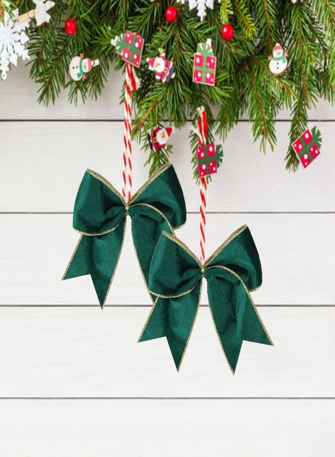 Meseey 12 Pcs 6 Inch Christmas Bow Green Velvet with Golden Edge Waterproof Wreath Bows for Xmas Garland DIY Craft Gift Wrapping Party Holiday Basket Ornaments (Green Velvet) - Image 4